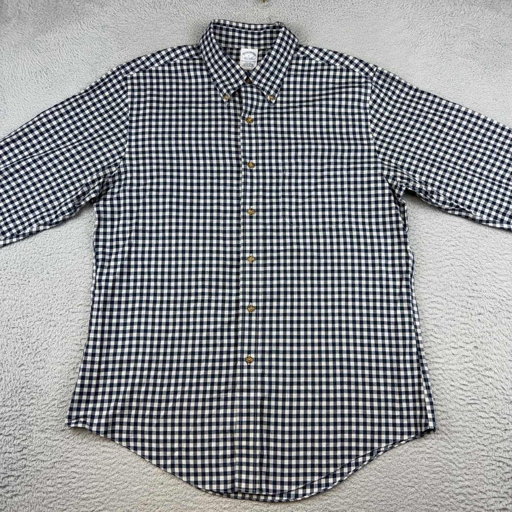 Brooks Brothers Shirt Mens Large Blue Gingham Check Non Iron Supima Button Down - Picture 3 of 12